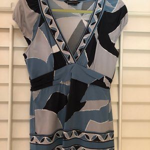 BCBG Max Azria black, gray and wedgewood blue top
